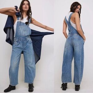 Free People We The Free "Good Luck" Barrel Denim Overalls